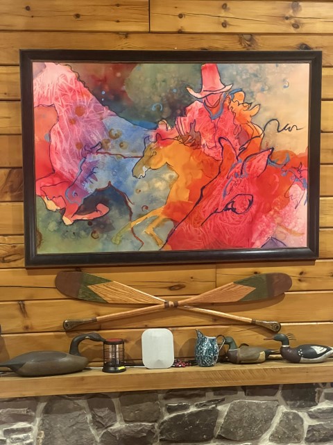 Reproductions of artist Amy Schade printed on canvas - partial of cowboy and horses